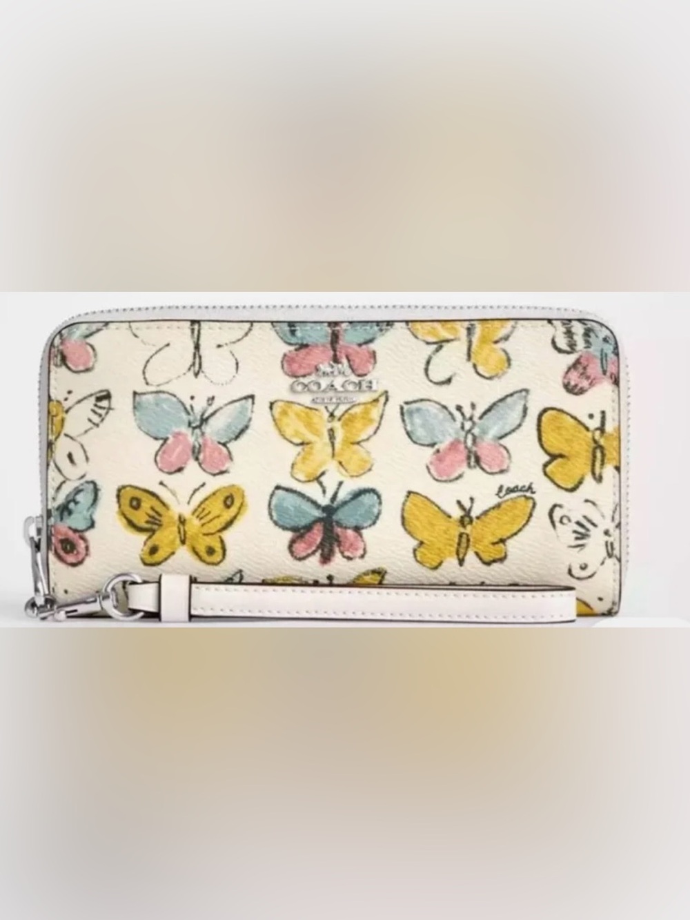 NWT - Coach Long Zip Around Wallet with Butterfly Print (Chalk)